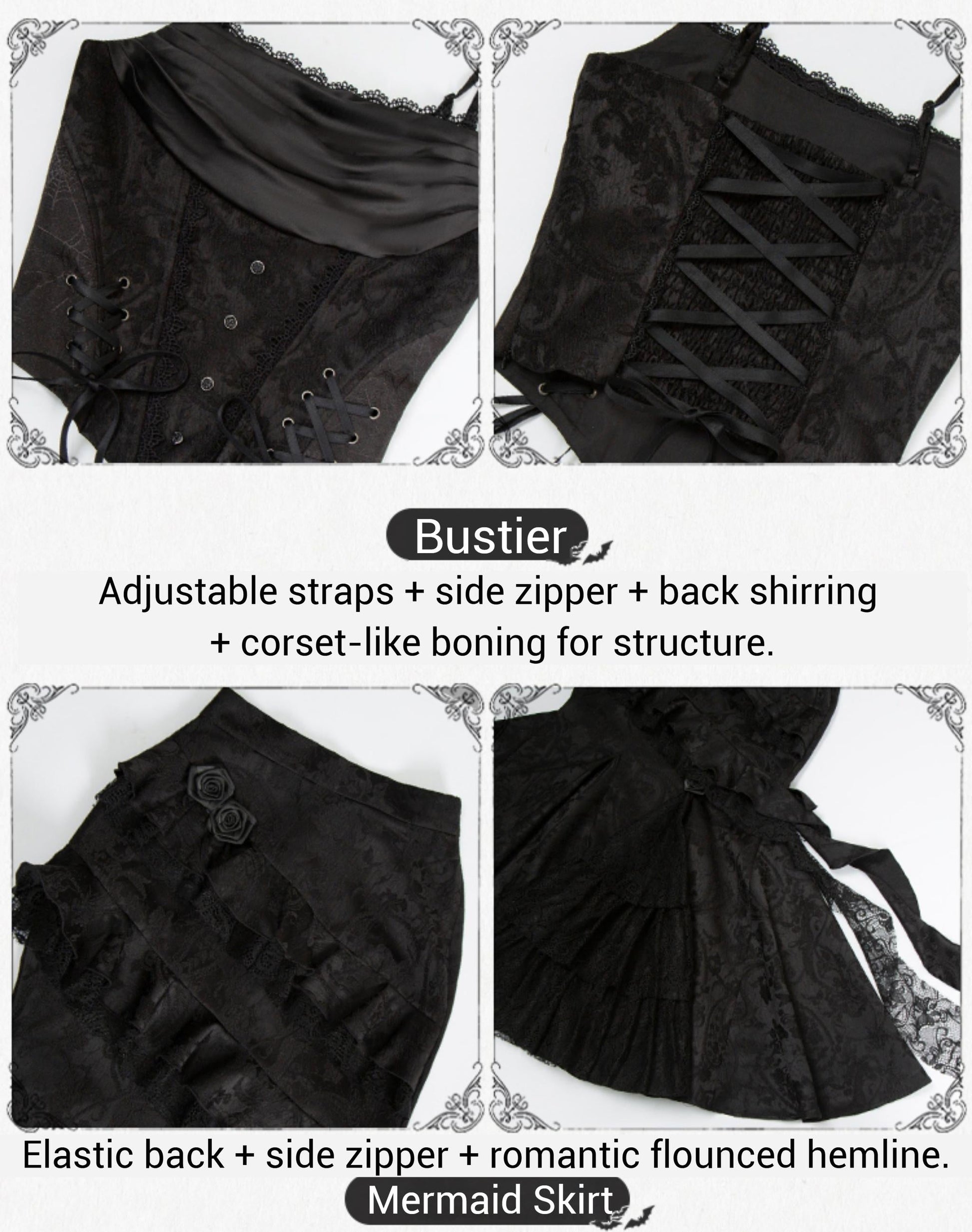 With PUJI - Letter and Poetry ﾂｷ Twilight - Black Gothic Lolita Skirt Set, Witch-Inspired