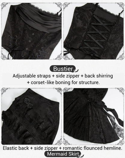 With PUJI - Letter and Poetry ﾂｷ Twilight - Black Gothic Lolita Skirt Set, Witch-Inspired
