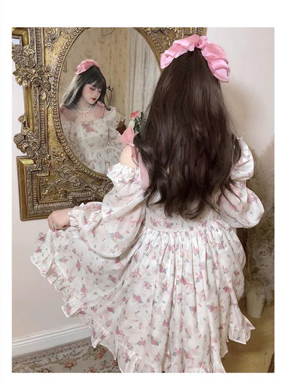 Yingtang - Plus Size Lolita Floral Print Lolita Dress