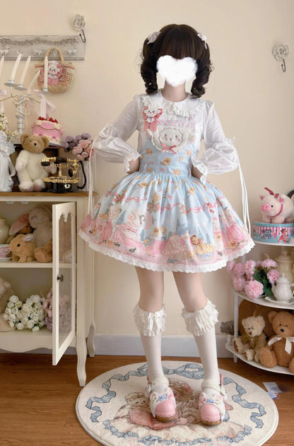 MeowMeow - Dance of the Lambs - Kawaii Lolita Salopette Dress With Cute Animal Prints
