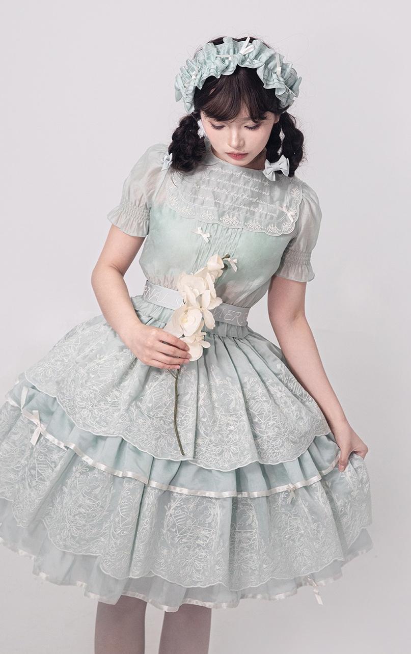 ZJstory - Sonnet Summer - Sweet Lolita Dress Set Embroidery Shirt Tiered Jumper Dress