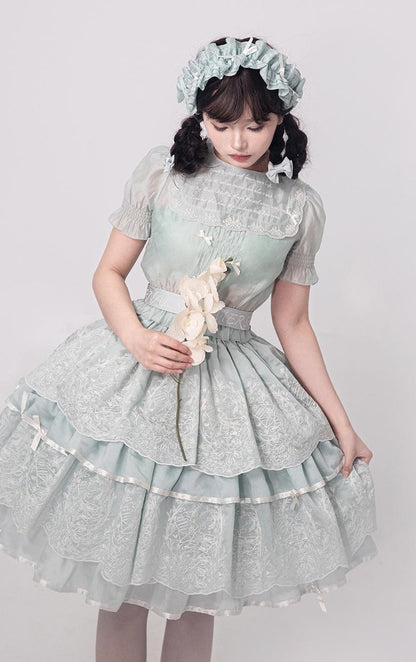 ZJstory - Sonnet Summer - Sweet Lolita Dress Set Embroidery Shirt Tiered Jumper Dress
