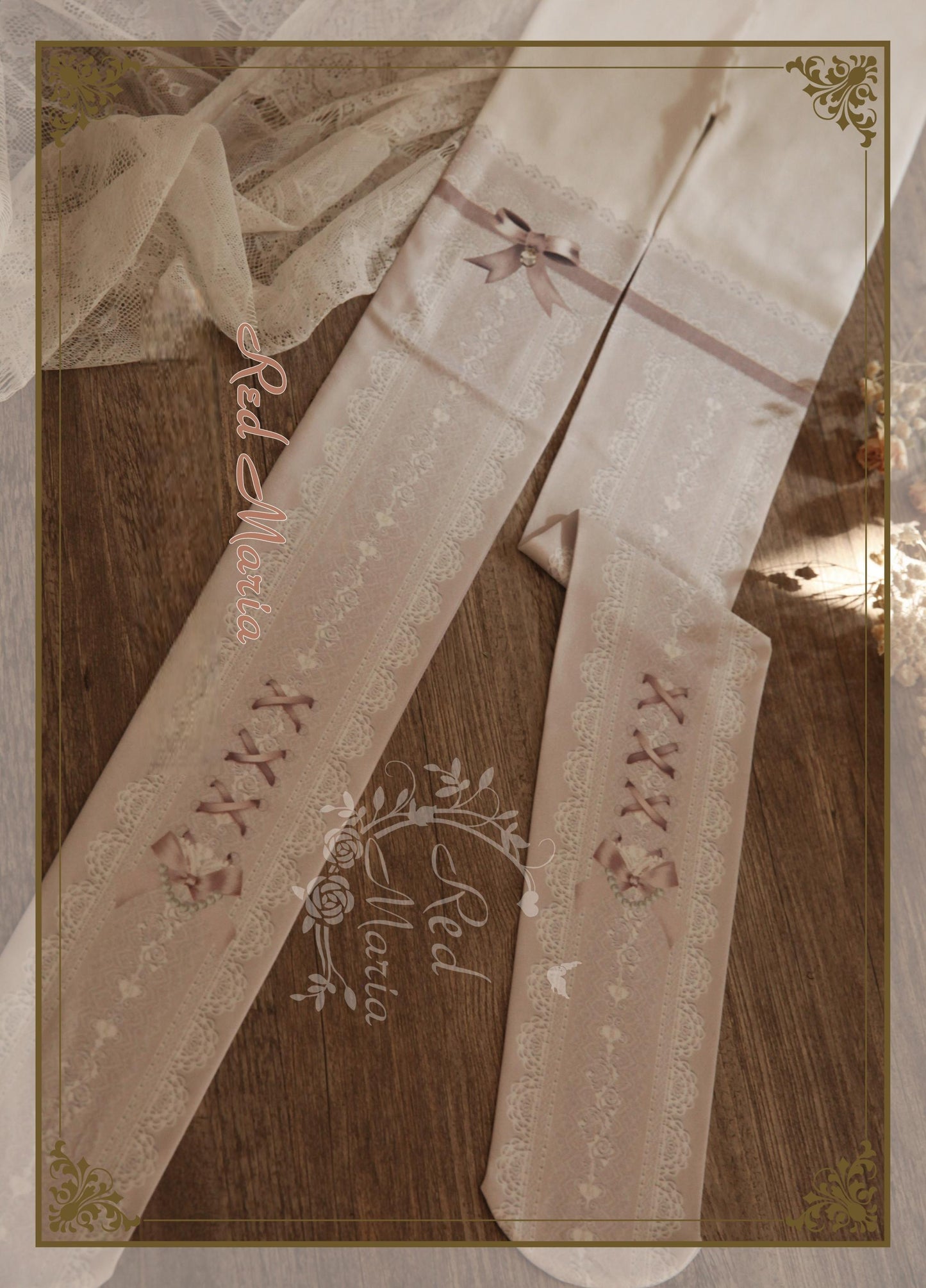 Red Maria - Lace Printed Bow 80D Lolita Tights Multicolors