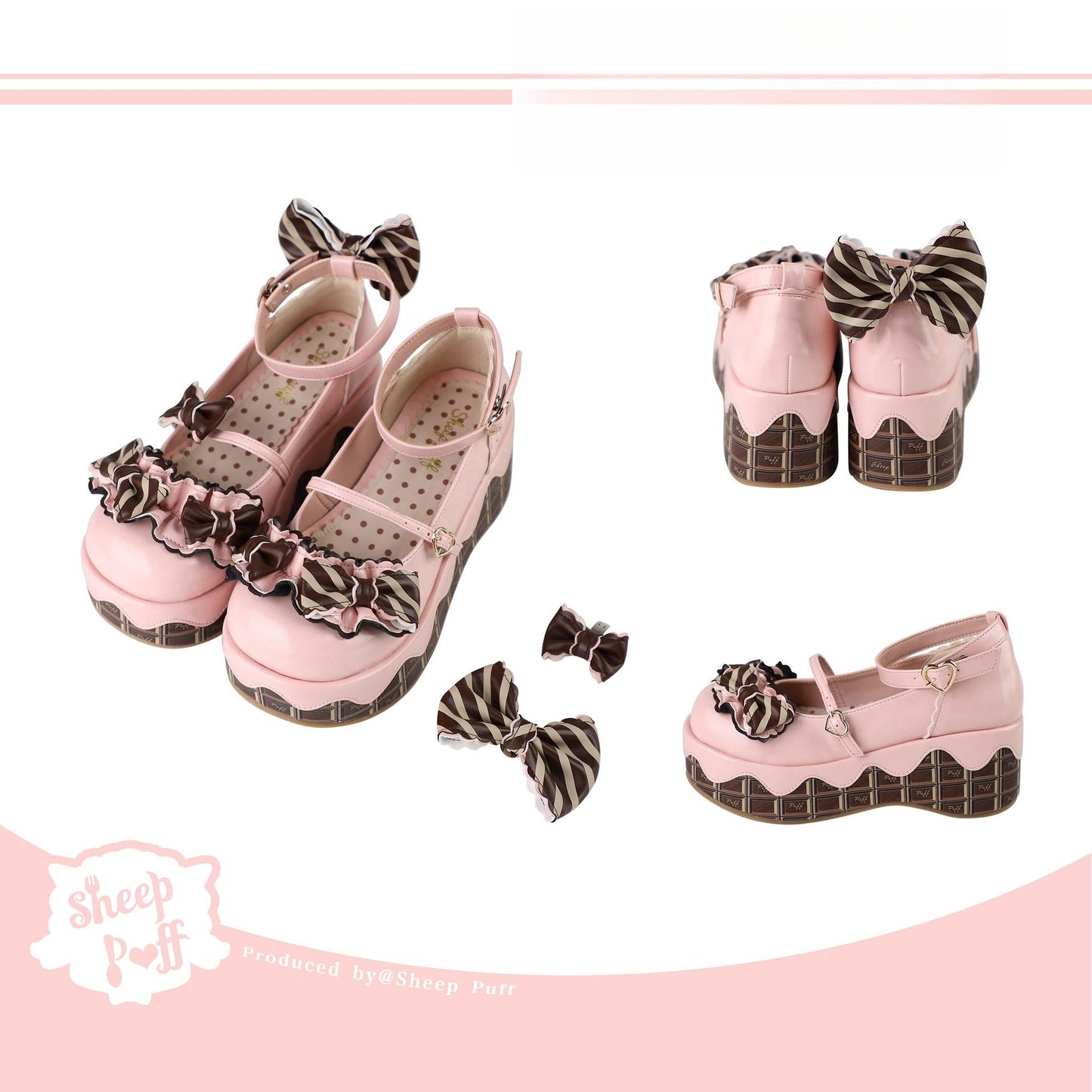 Sheep Puff - Chocolate Sponge Cake - Sweet Lolita Thick-Sole Shoes with Printed Platform
