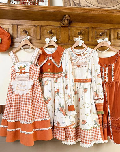 Mademoiselle Pearl - Persimmon - Autumn Persimmon Print Lolita OP JSK SK Dress