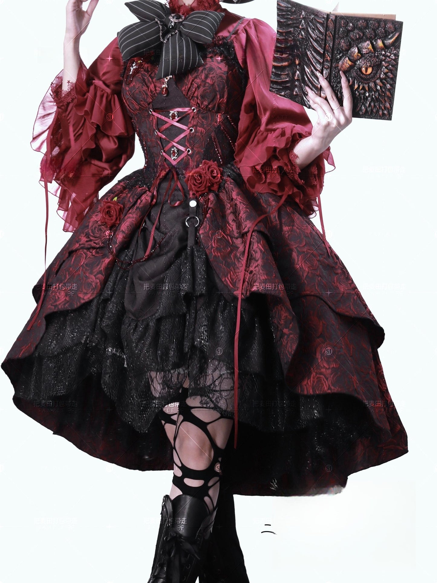 Cornfield Lolita - Rose Blood - Black Red Gothic Lolita JSK Jacquard Court Dress