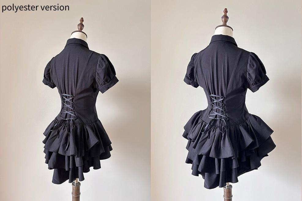 FlowerFairyDaily - Midnight Prayer - Solid Lolita Shirt with Flowing Tiered Back Hem