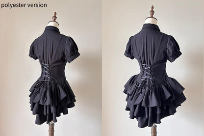 FlowerFairyDaily - Midnight Prayer - Solid Lolita Shirt with Flowing Tiered Back Hem