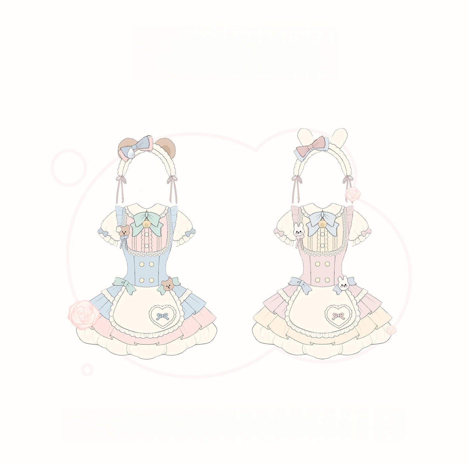 Platycodon House - Cream Puff - Sweet Lolita Apron OP Dress, Bunny & Bear Details
