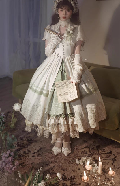ZJstory - 14-line Poem Set - Classic Lolita Separate Dress Set Tiered Ruffles Skirt