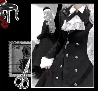 Nightingale Girl - Downfall Dawn - Gothic Lolita Black Double-Breasted Coat