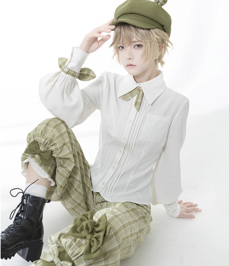 Princess Chronicles - Secret Morning Paper - Ouji Lolita Shirt, Matcha Green Capri Pants