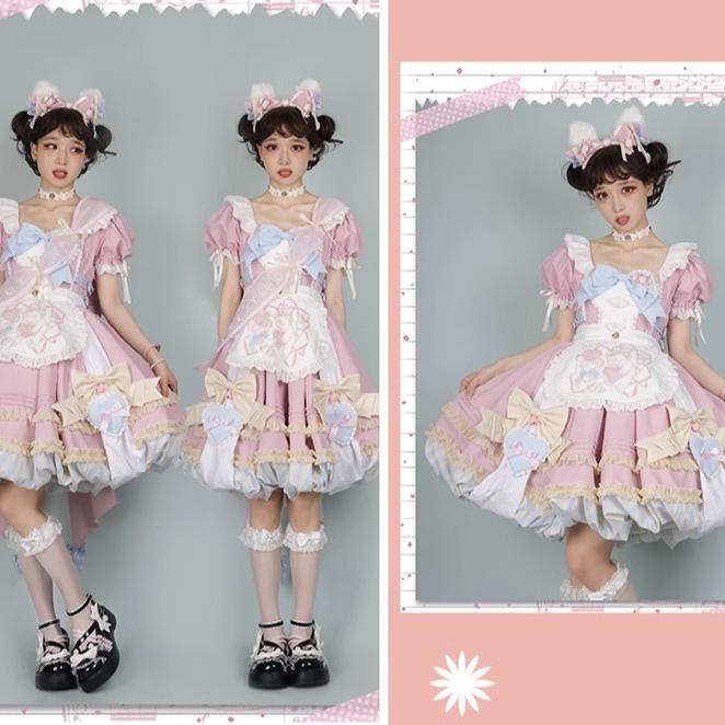 OCELOT - Sweet Lolita Pink Cat Tail OP Dress Set