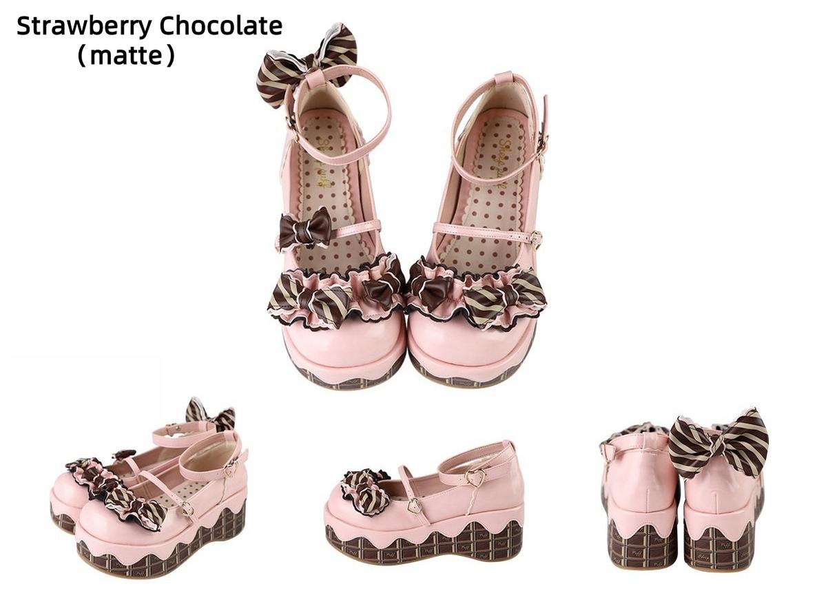 Sheep Puff - Chocolate Sponge Cake - Sweet Lolita Thick-Sole Shoes with Printed Platform