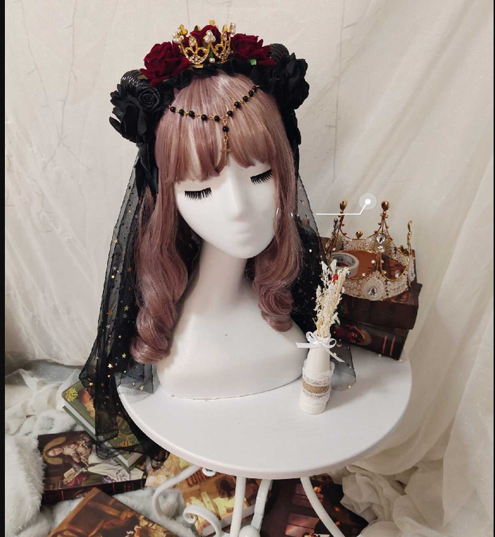 Yu Xixixi - Gothic Lolita Rose Crown KC with Veil Pendant Customized