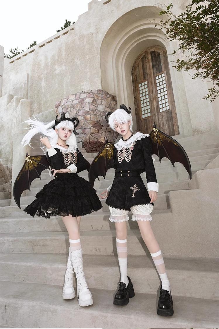 CastleToo - Crossbone - Ouji Lolita Shorts Suit Gothic Lolita Top and Blouse