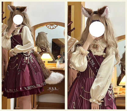 Forest Fluorescent Carps - Classic Lolita Salopette Set Violin Preppy Style Dress