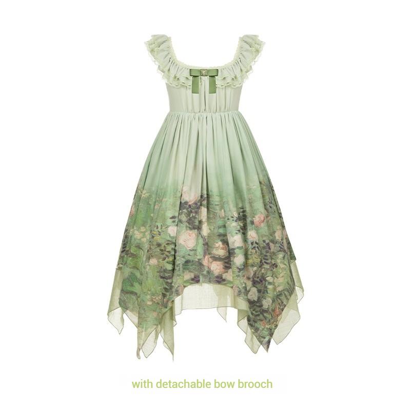 With PUJI - Blooming Rose - Chiffon Classic Lolita Dress Set Painting Styled OP & JSK