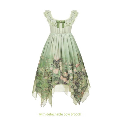 With PUJI - Blooming Rose - Chiffon Classic Lolita Dress Set Painting Styled OP & JSK