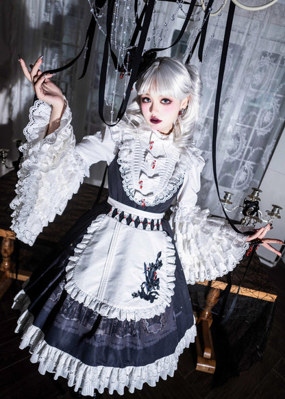 Dark Circle Clinic - Barbara Manor Night - Gothic Lolita JSK Pleated Floral Print Lolita Dress