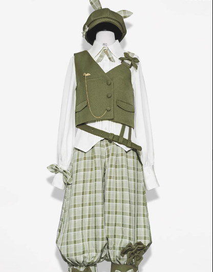 Princess Chronicles - Secret Morning Paper - Ouji Lolita Shirt, Matcha Green Capri Pants