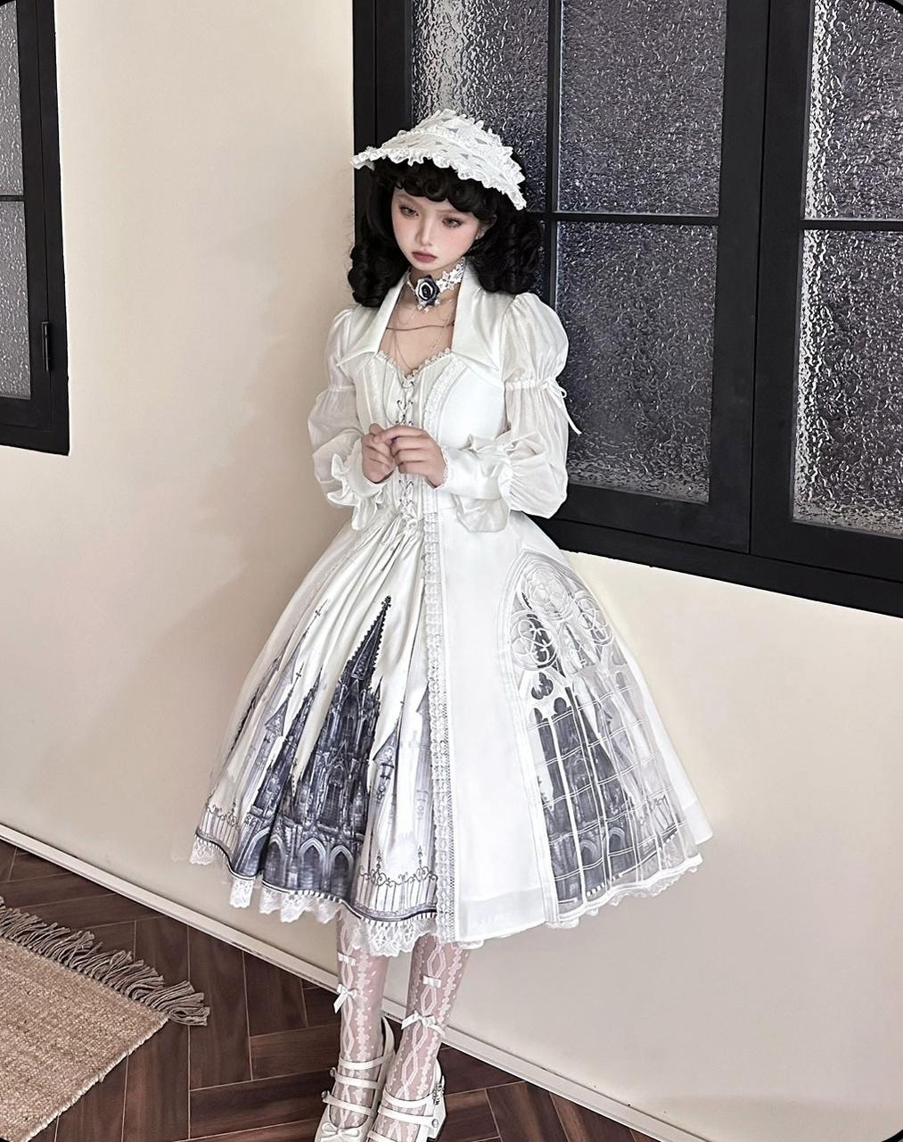 Susin Lolita - Night Traveler - Gothic Lolita Skirt Outfit Long Coat Shirt and Bustier Set
