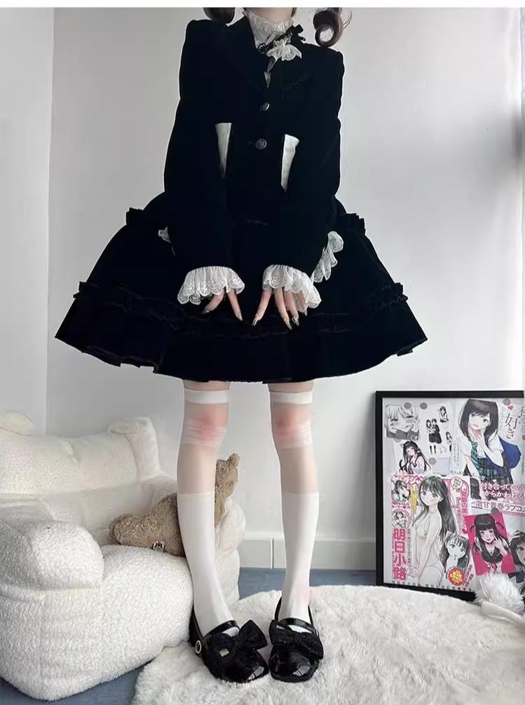 CastleToo - Erosion Heart F-Type - Ouji Lolita Suit Black Velvet Shorts and Skirt