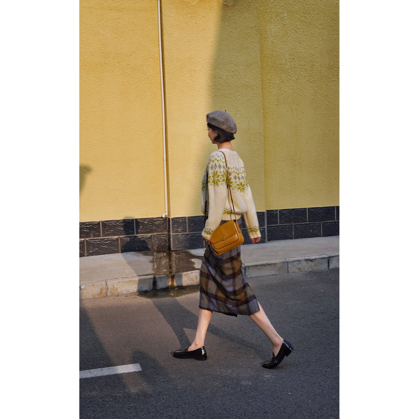 Ink green plaid wool tight skirt