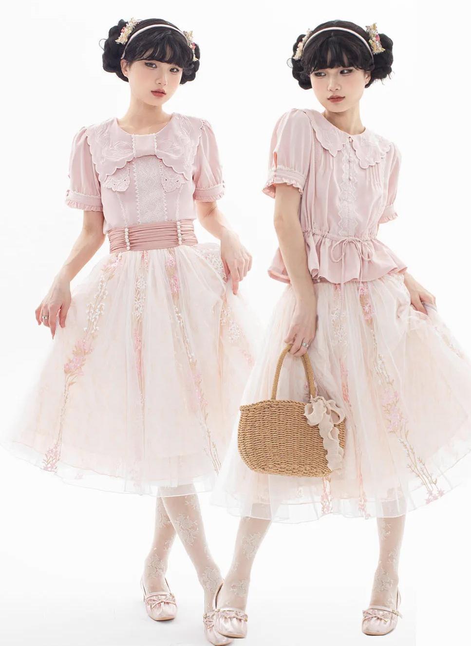 ZeeYe - Night Rose - Classic Lolita Shirt Double Layer Bow Embroidered Versatile Blouse