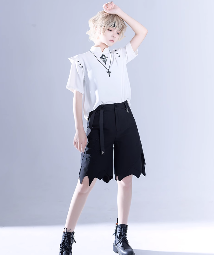 Princess Chronicles - Ouji Lolita Irregular Hem Black Shorts
