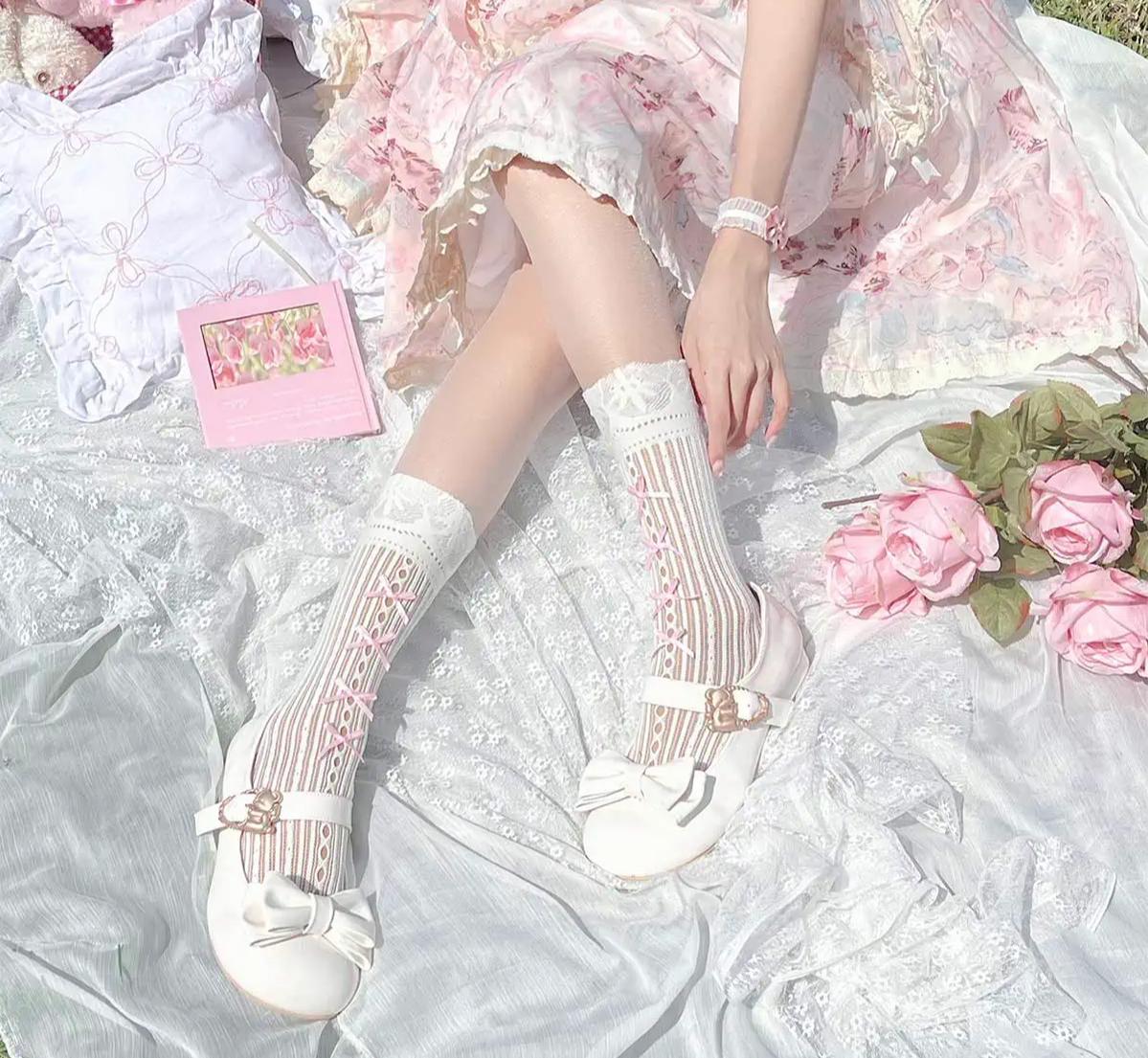 Sheep Puff - Hug Bear - Sweet Lolita Heel Shoes Bear Metal Buckle Bow Shoes