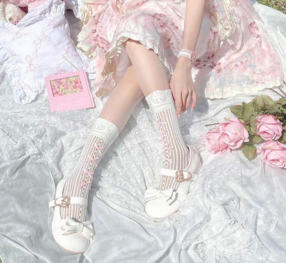 Sheep Puff - Hug Bear - Sweet Lolita Heel Shoes Bear Metal Buckle Bow Shoes