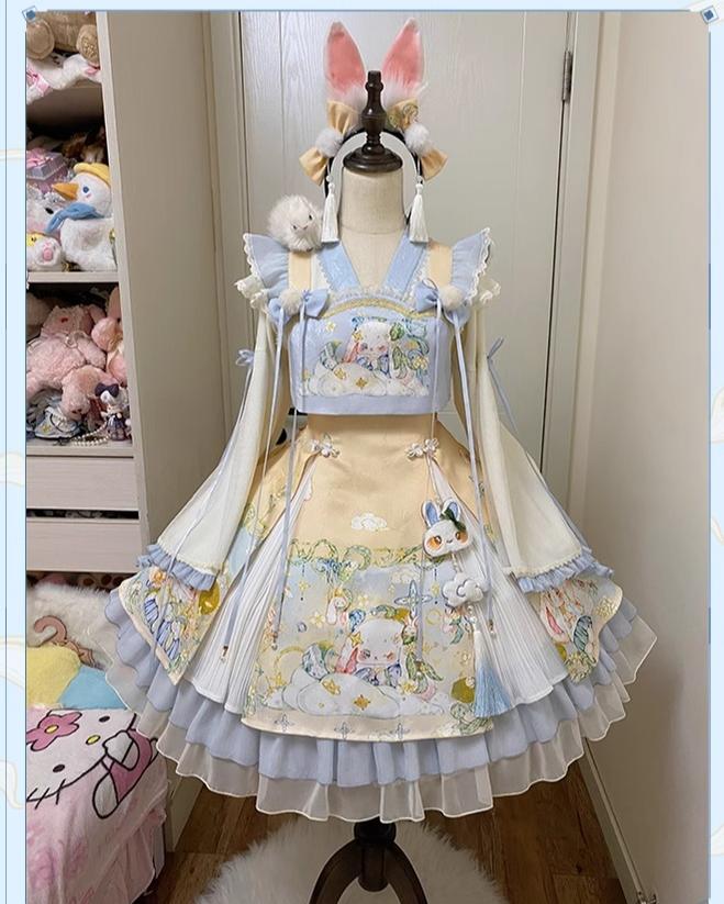YingLuoFu - Laurel - Kawaii Han Lolita Jumper Dress Rabbit Print