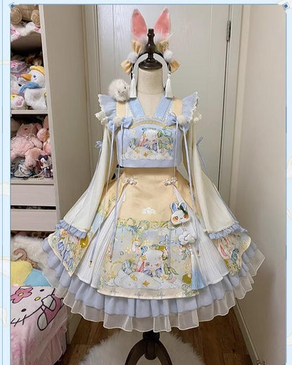 YingLuoFu - Laurel - Kawaii Han Lolita Jumper Dress Rabbit Print