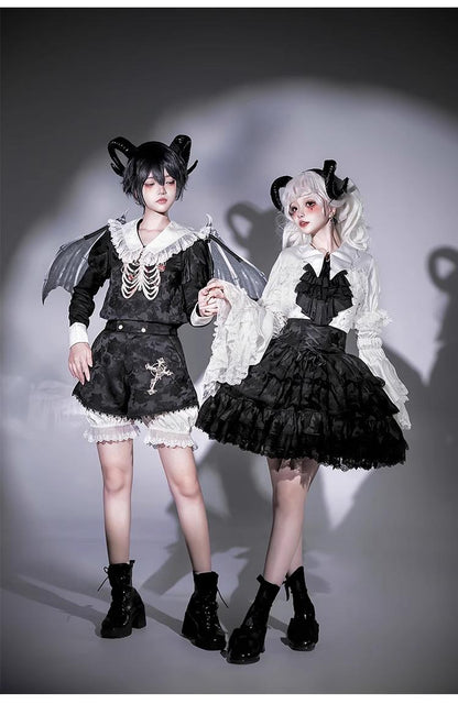 CastleToo - Crossbone - Ouji Lolita Shorts Suit Gothic Lolita Top and Blouse
