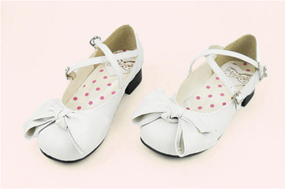 Sosic - Bow and Low Heel Cross Band Lolita Leather Shoes