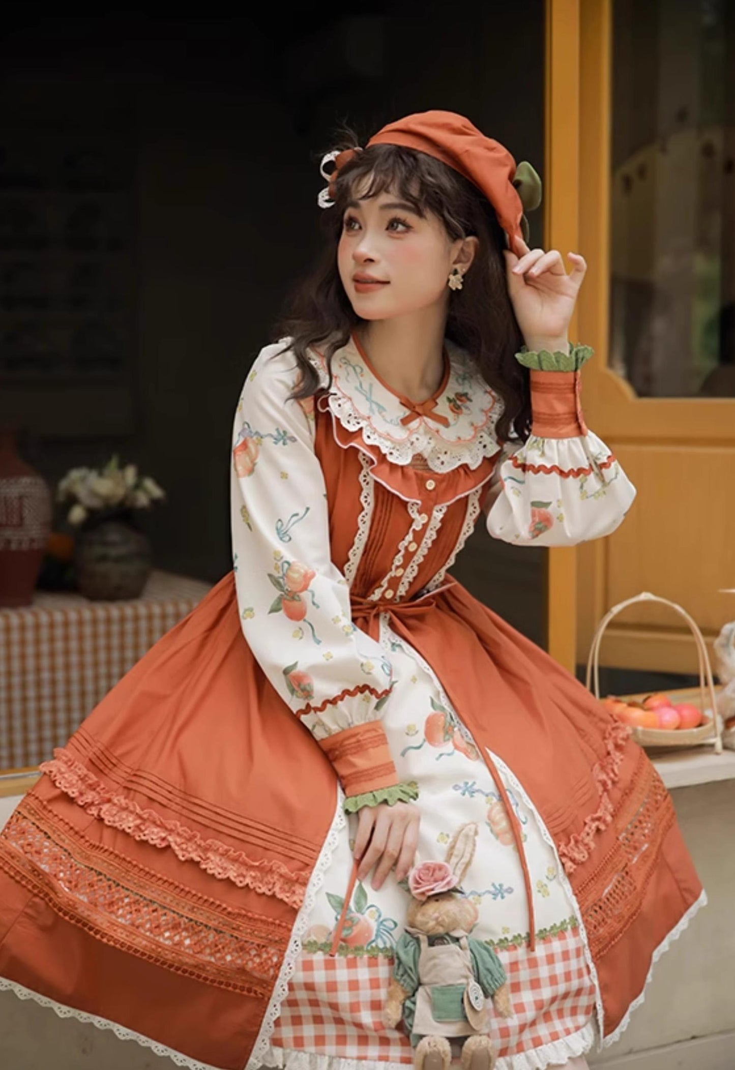 Mademoiselle Pearl - Persimmon - Autumn Persimmon Print Lolita OP JSK SK Dress