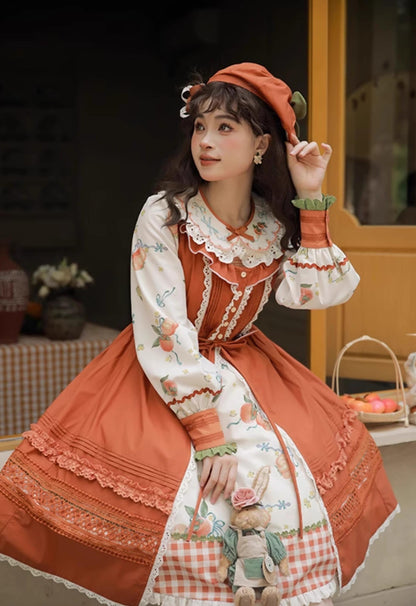 Mademoiselle Pearl - Persimmon - Autumn Persimmon Print Lolita OP JSK SK Dress
