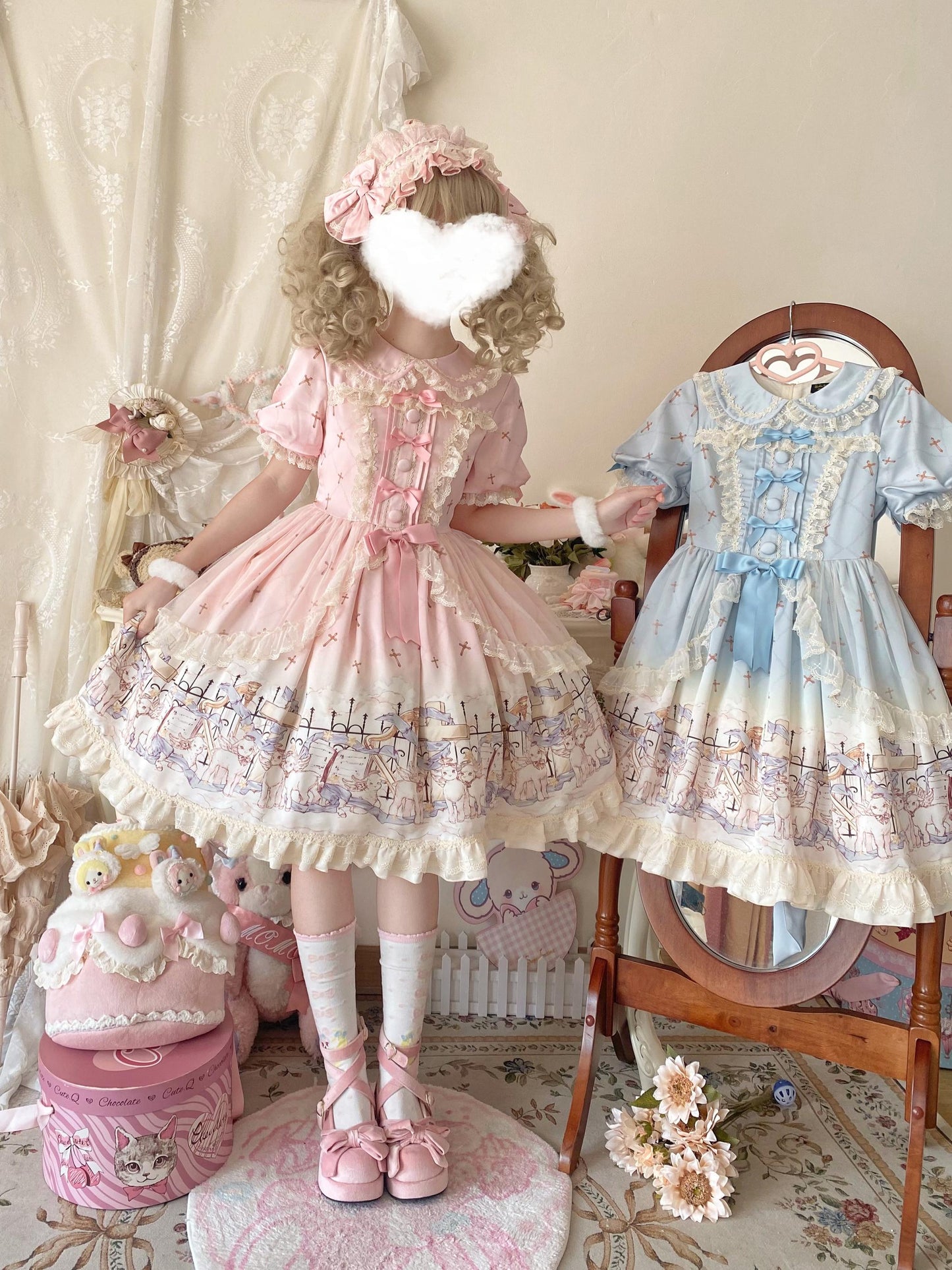Uncle's Workshop - Angel Lamb - Kawaii Lolita Dress With Side Pockets, Lamb Print