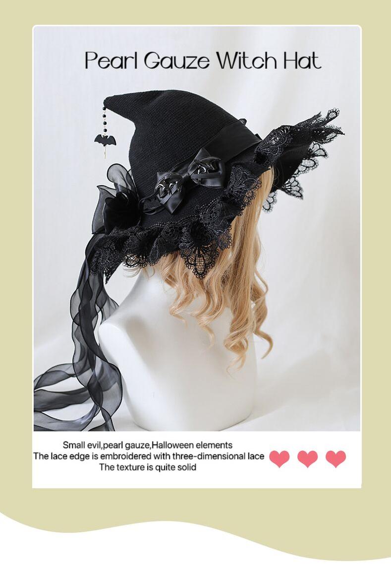 Xiaogui - Halloween Lolita Hat Devil Lace Woolen Witch Hat