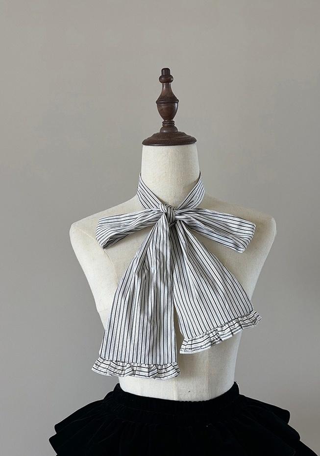 FlowerFairyDaily - Gothic Lolita Striped Shirt With Alternative NeckTie/Jabot