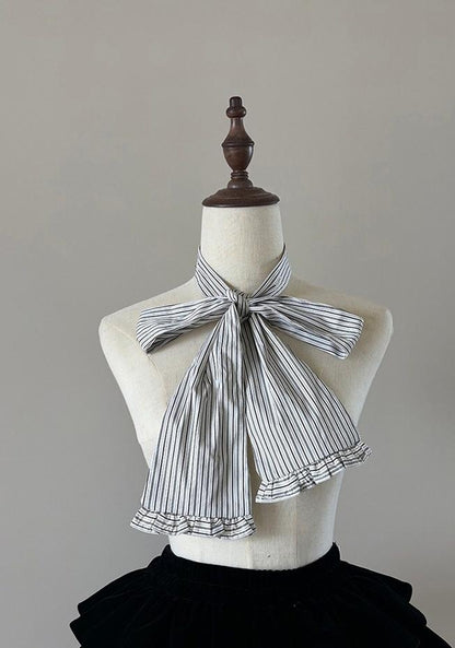 FlowerFairyDaily - Gothic Lolita Striped Shirt With Alternative NeckTie/Jabot