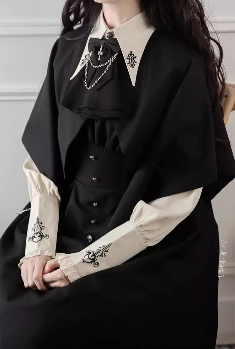 CastleToo - Night Raven Magic - Ouji Lolita Dress Set, Suspender Shorts & Cape