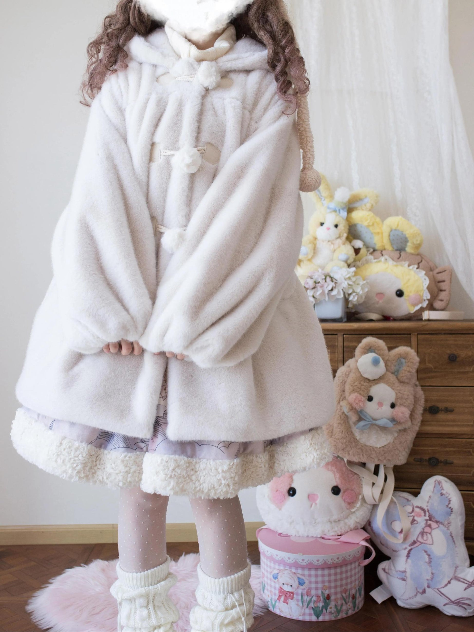 MIST - Cream Cheese - Winter Kawaii Lolita Overcoat Thickened Hooded Loose Outwear