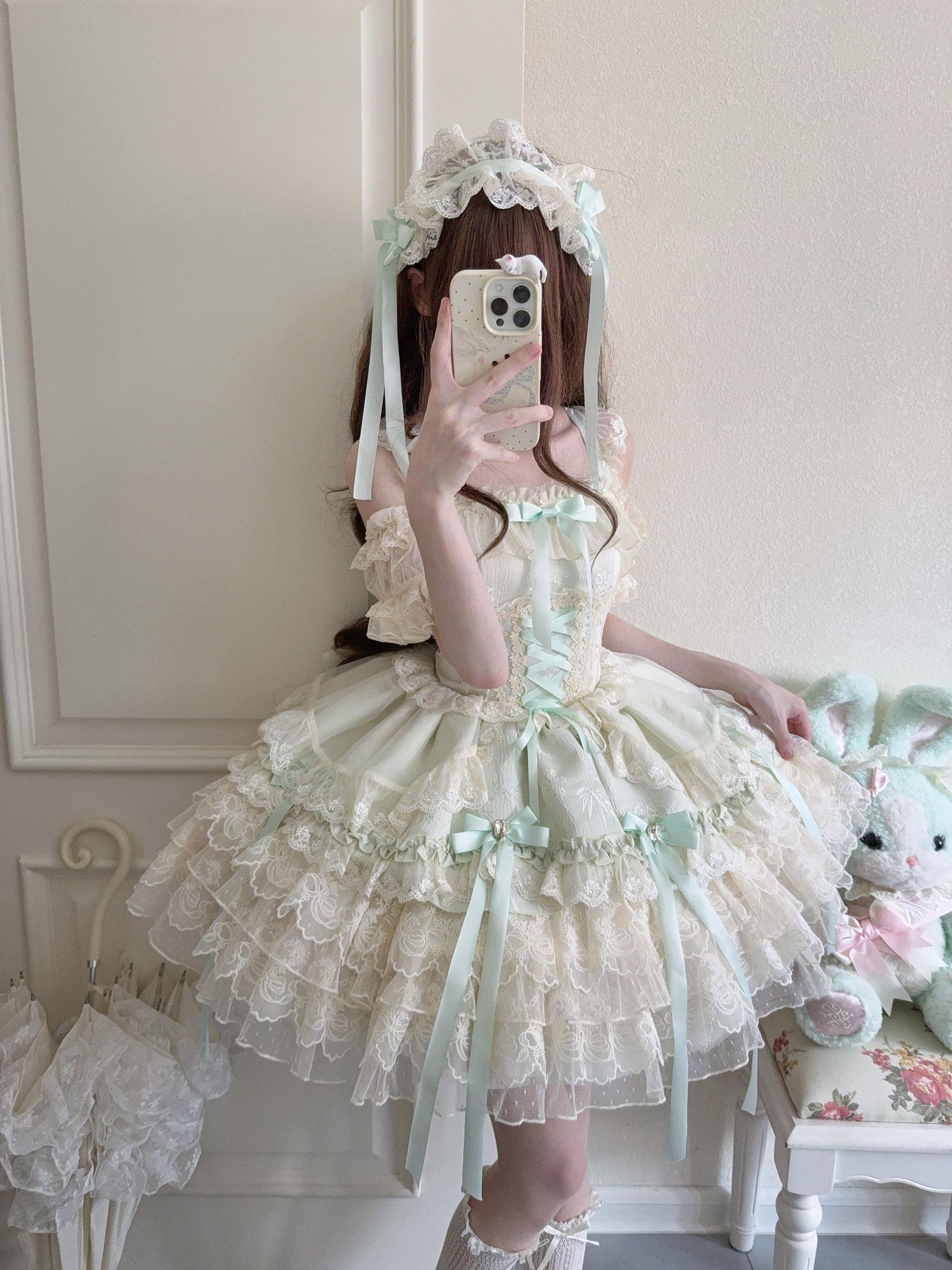 Sugar Girl - Ribbons of Love - Sweet Lolita JSK Dress, Tiered Ruffles