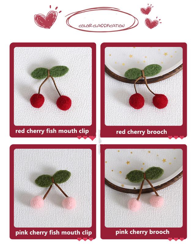 Xiaogui - Handmade Kawaii Wool Felt Cherry Clips