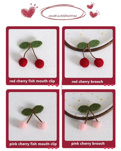 Xiaogui - Handmade Kawaii Wool Felt Cherry Clips