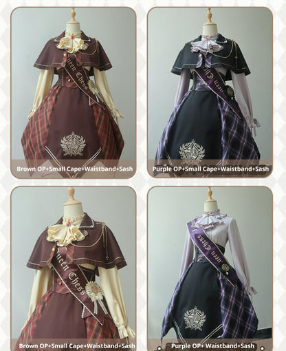 Forest Fluorescent Carps - Queen's Game - Military Lolita OP, Ouji Plaid Lolita Dress Set