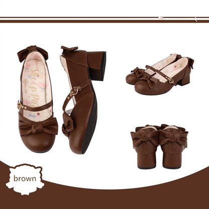 Sheep Puff - Elegant Lolita Bownot Retro High Heel Shoes