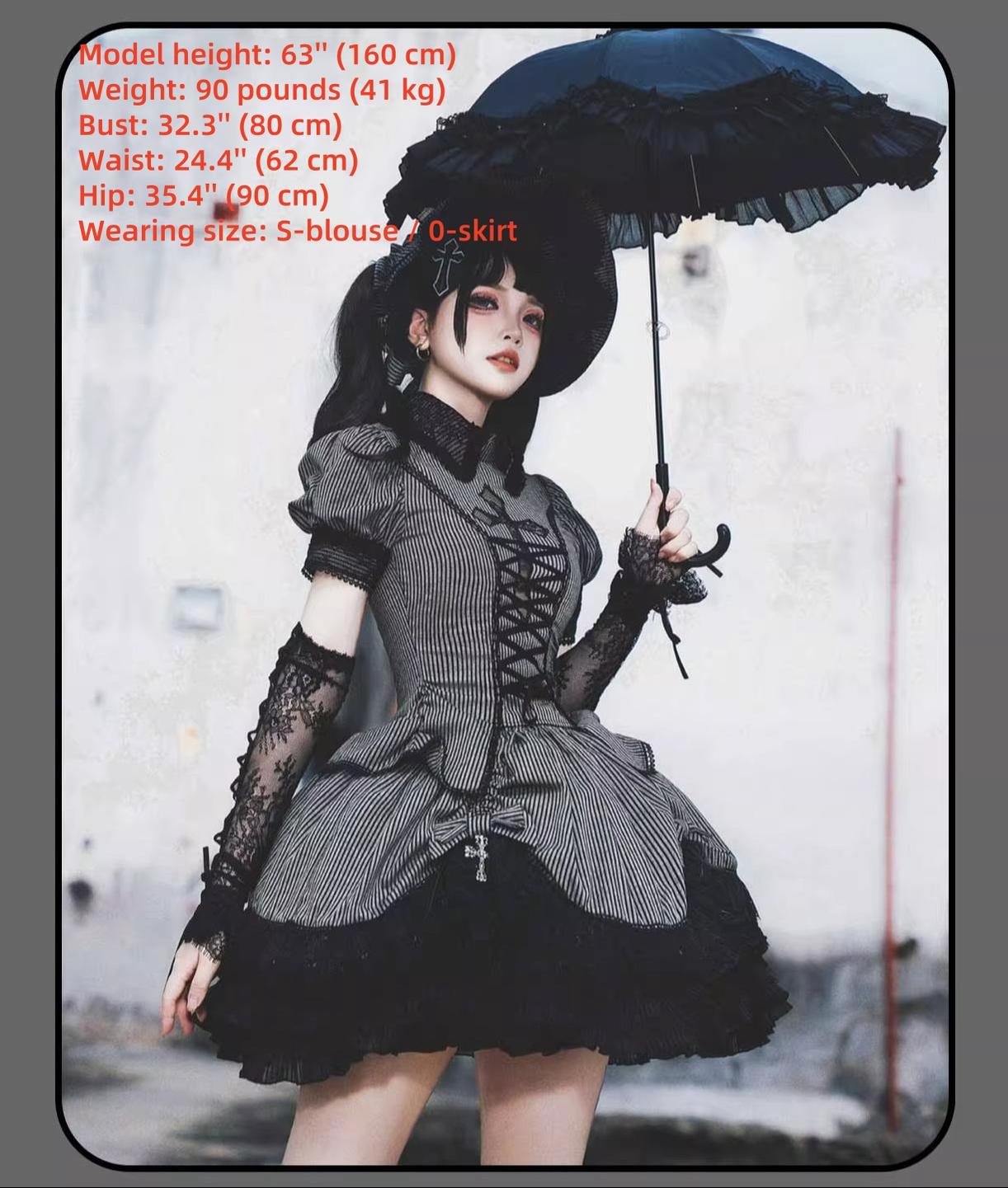 Susin Lolita - Striped Cross - Gothic Coordinated Lolita Set, Adjustable Blouse & Skirt